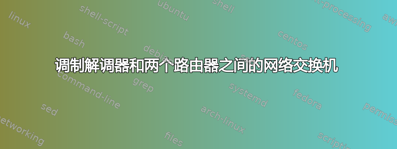 调制解调器和两个路由器之间的网络交换机