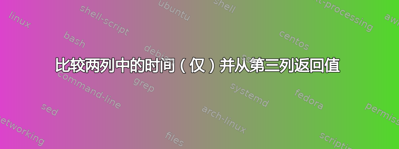 比较两列中的时间（仅）并从第三列返回值