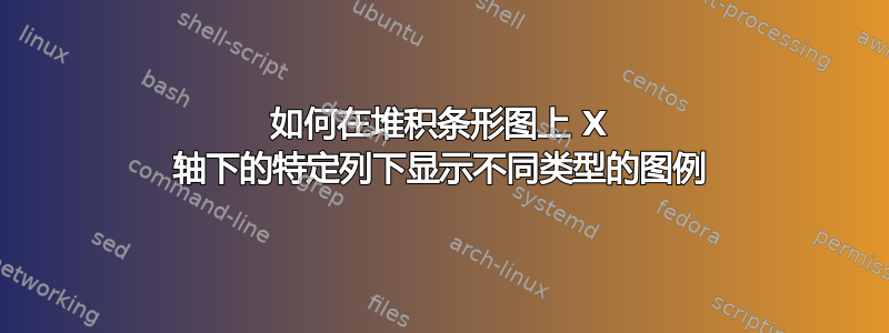 如何在堆积条形图上 X 轴下的特定列下显示不同类型的图例