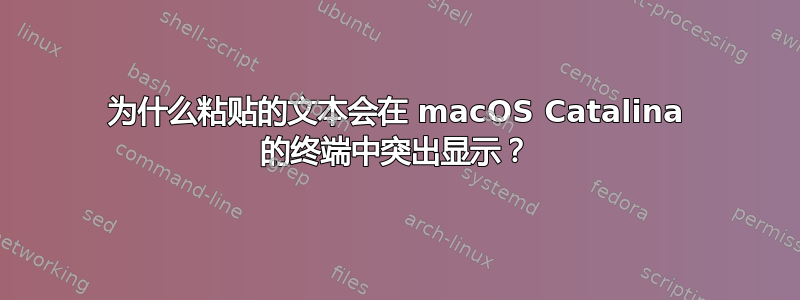 为什么粘贴的文本会在 macOS Catalina 的终端中突出显示？