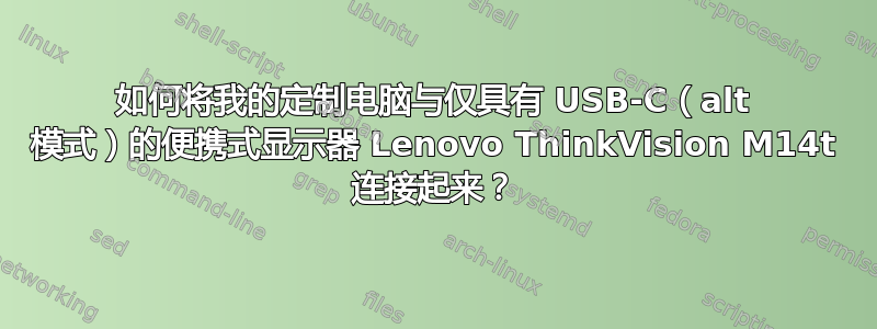 如何将我的定制电脑与仅具有 USB-C（alt 模式）的便携式显示器 Lenovo ThinkVision M14t 连接起来？