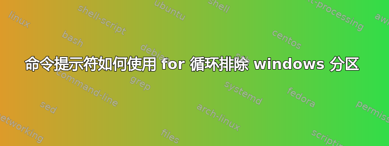 命令提示符如何使用 for 循环排除 windows 分区