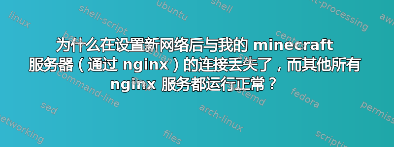 为什么在设置新网络后与我的 minecraft 服务器（通过 nginx）的连接丢失了，而其他所有 nginx 服务都运行正常？