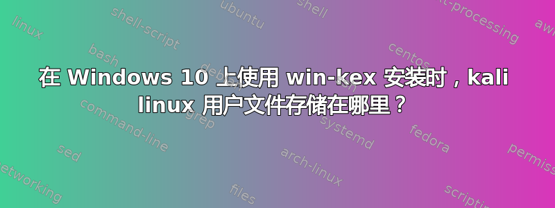 在 Windows 10 上使用 win-kex 安装时，kali linux 用户文件存储在哪里？