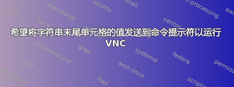 希望将字符串末尾单元格的值发送到命令提示符以运行 VNC