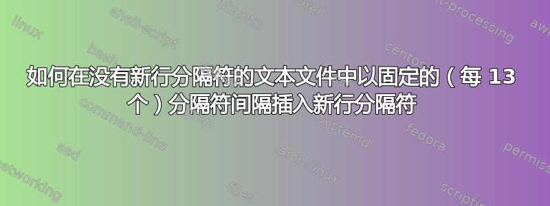 如何在没有新行分隔符的文本文件中以固定的（每 13 个）分隔符间隔插入新行分隔符