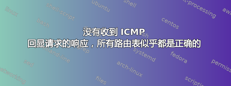 没有收到 ICMP 回显请求的响应，所有路由表似乎都是正确的