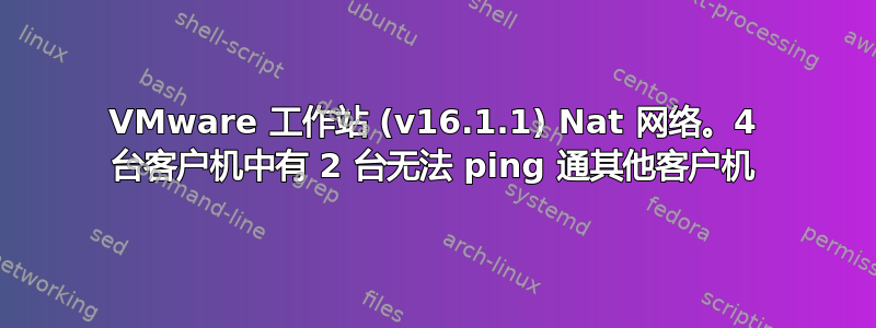 VMware 工作站 (v16.1.1) Nat 网络。4 台客户机中有 2 台无法 ping 通其他客户机