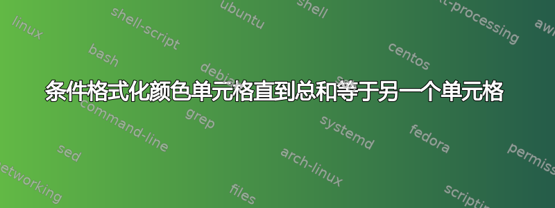 条件格式化颜色单元格直到总和等于另一个单元格