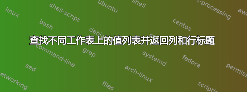 查找不同工作表上的值列表并返回列和行标题