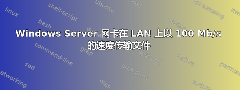 Windows Server 网卡在 LAN 上以 100 Mb/s 的速度传输文件