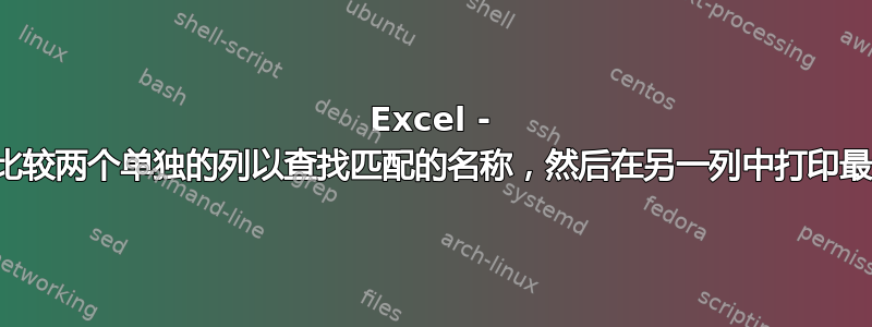 Excel - 如何比较两个单独的列以查找匹配的名称，然后在另一列中打印最大值