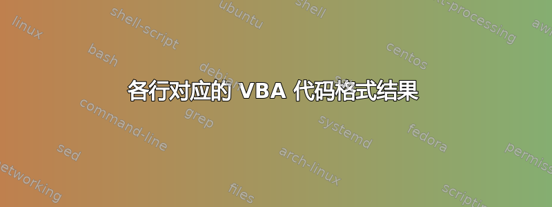 各行对应的 VBA 代码格式结果