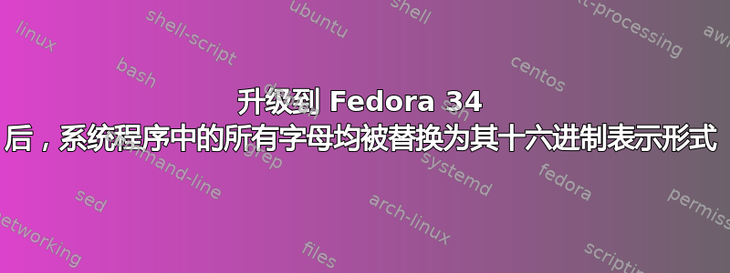 升级到 Fedora 34 后，系统程序中的所有字母均被替换为其十六进制表示形式