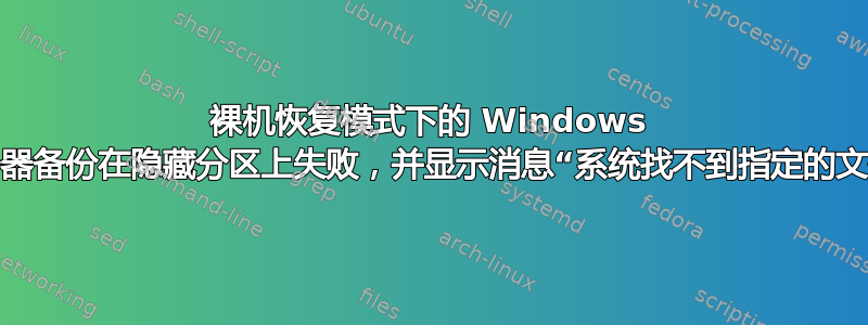 裸机恢复模式下的 Windows 服务器备份在隐藏分区上失败，并显示消息“系统找不到指定的文件”