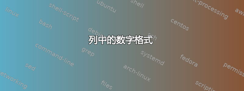 列中的数字格式