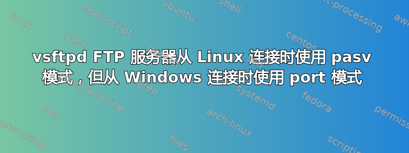 vsftpd FTP 服务器从 Linux 连接时使用 pasv 模式，但从 Windows 连接时使用 port 模式