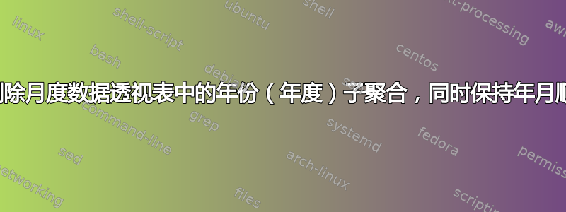 如何删除月度数据透视表中的年份（年度）子聚合，同时保持年月顺序？