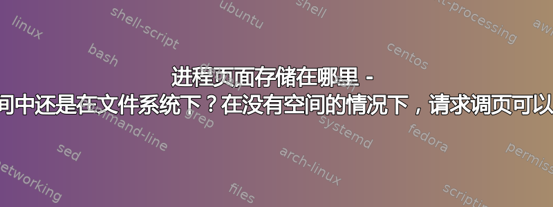 进程页面存储在哪里 - 在交换空间中还是在文件系统下？在没有空间的情况下，请求调页可以工作吗？