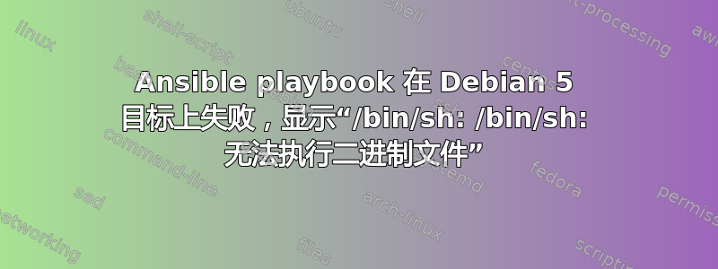 Ansible playbook 在 Debian 5 目标上失败，显示“/bin/sh: /bin/sh: 无法执行二进制文件”