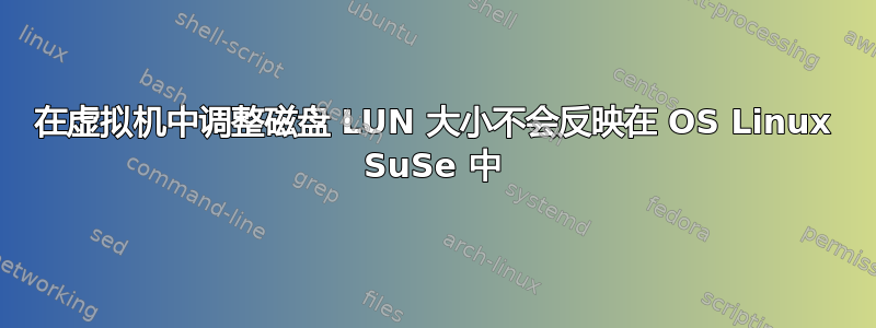 在虚拟机中调整磁盘 LUN 大小不会反映在 OS Linux SuSe 中