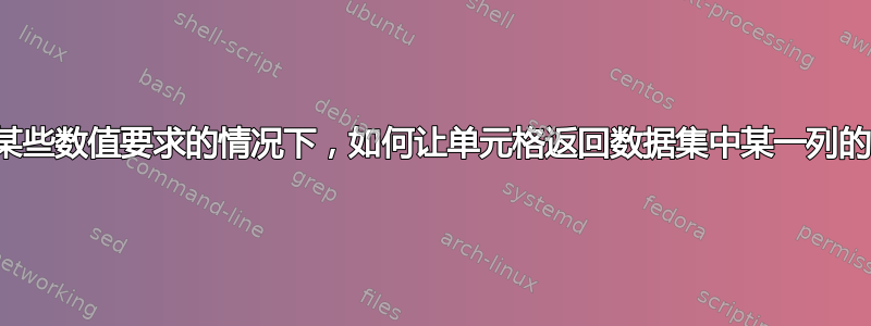 在给定某些数值要求的情况下，如何让单元格返回数据集中某一列的名称？