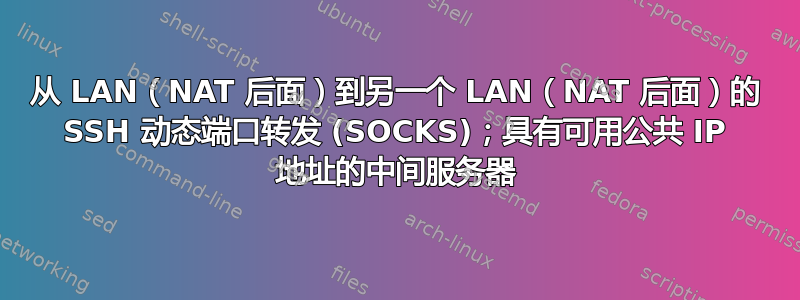 从 LAN（NAT 后面）到另一个 LAN（NAT 后面）的 SSH 动态端口转发 (SOCKS)；具有可用公共 IP 地址的中间服务器