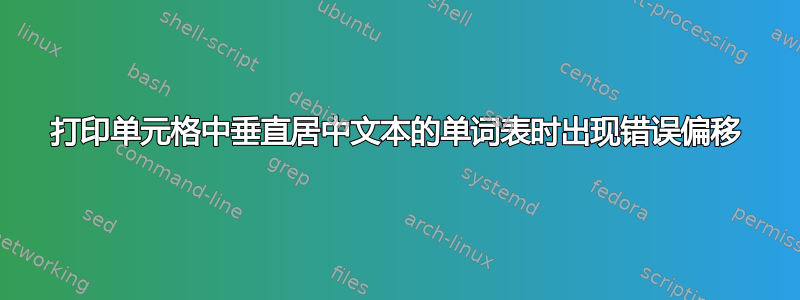 打印单元格中垂直居中文本的单词表时出现错误偏移