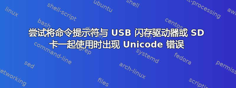 尝试将命令提示符与 USB 闪存驱动器或 SD 卡一起使用时出现 Unicode 错误