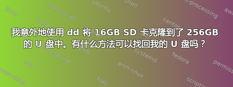 我意外地使用 dd 将 16GB SD 卡克隆到了 256GB 的 U 盘中。有什么方法可以找回我的 U 盘吗？