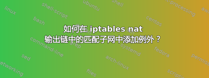 如何在 iptables nat 输出链中的匹配子网中添加例外？