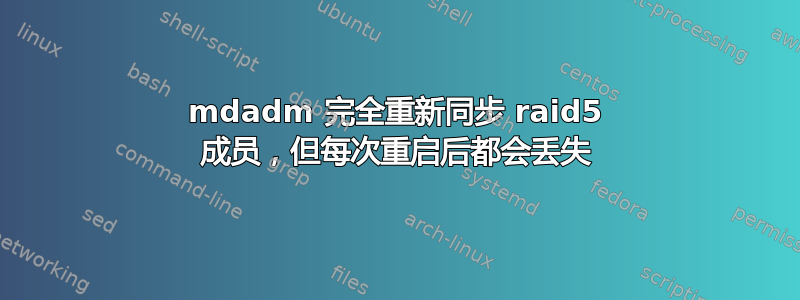 mdadm 完全重新同步 raid5 成员，但每次重启后都会丢失