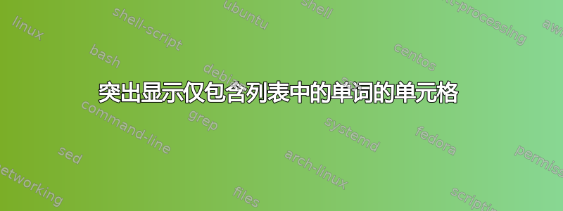 突出显示仅包含列表中的单词的单元格