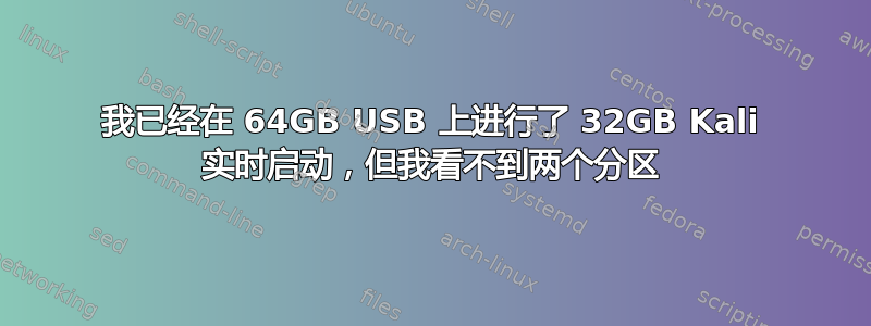 我已经在 64GB USB 上进行了 32GB Kali 实时启动，但我看不到两个分区