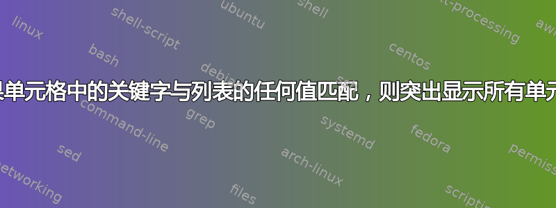 如果单元格中的关键字与列表的任何值匹配，则突出显示所有单元格