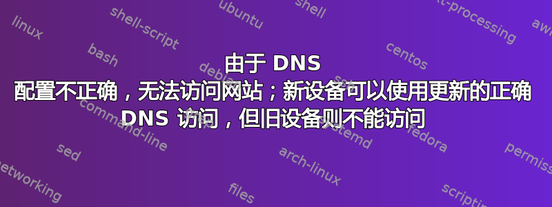 由于 DNS 配置不正确，无法访问网站；新设备可以使用更新的正确 DNS 访问，但旧设备则不能访问