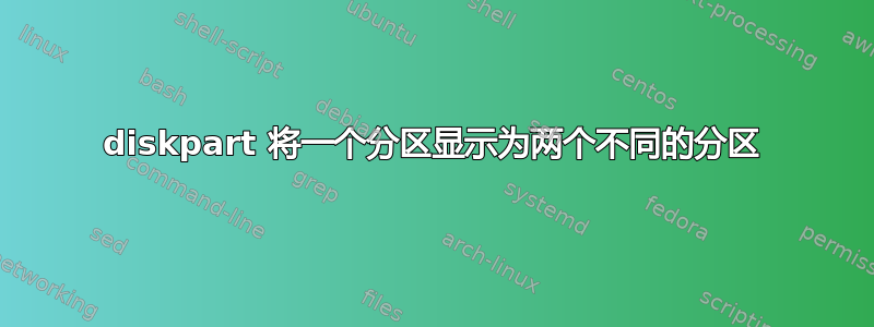 diskpart 将一个分区显示为两个不同的分区