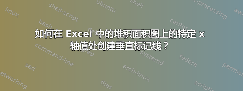 如何在 Excel 中的堆积面积图上的特定 x 轴值处创建垂直标记线？