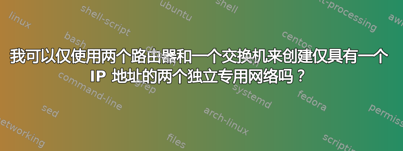 我可以仅使用两个路由器和一个交换机来创建仅具有一个 IP 地址的两个独立专用网络吗？