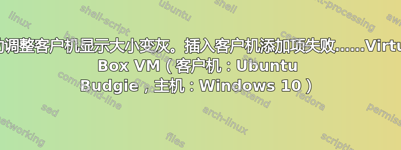 自动调整客户机显示大小变灰。插入客户机添加项失败……Virtual Box VM（客户机：Ubuntu Budgie，主机：Windows 10）