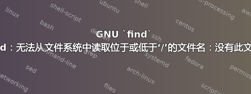 GNU `find` 错误：“find：无法从文件系统中读取位于或低于‘/’的文件名：没有此文件或目录”