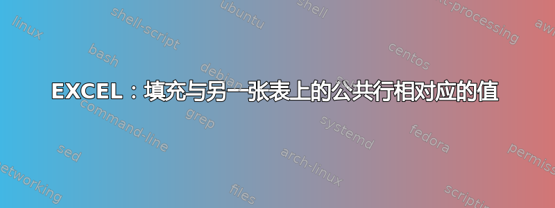 EXCEL：填充与另一张表上的公共行相对应的值