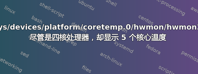 “/sys/devices/platform/coretemp.0/hwmon/hwmon2/” 尽管是四核处理器，却显示 5 个核心温度