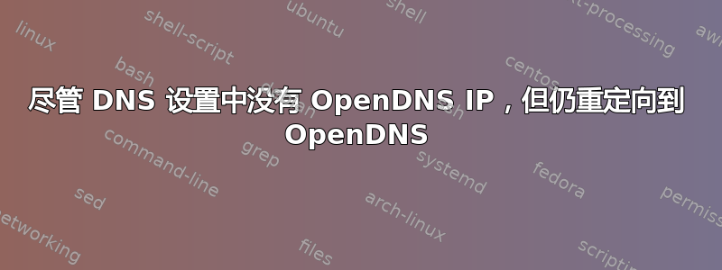 尽管 DNS 设置中没有 OpenDNS IP，但仍重定向到 OpenDNS