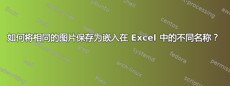 如何将相同的图片保存为嵌入在 Excel 中的不同名称？