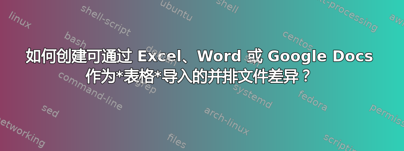 如何创建可通过 Excel、Word 或 Google Docs 作为*表格*导入的并排文件差异？