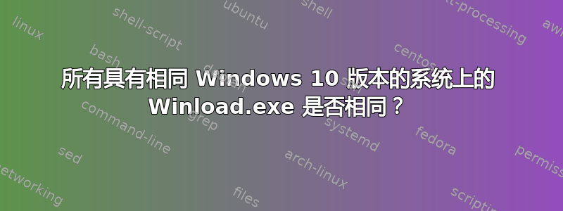 所有具有相同 Windows 10 版本的系统上的 Winload.exe 是否相同？