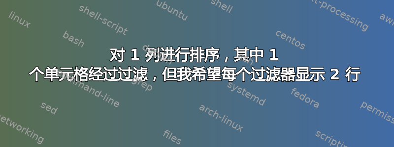 对 1 列进行排序，其中 1 个单元格经过过滤，但我希望每个过滤器显示 2 行