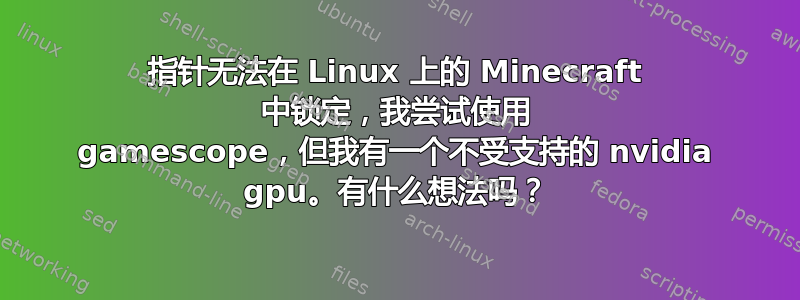 指针无法在 Linux 上的 Minecraft 中锁定，我尝试使用 gamescope，但我有一个不受支持的 nvidia gpu。有什么想法吗？