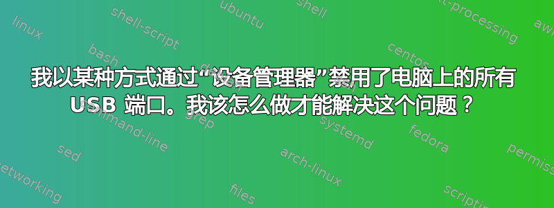 我以某种方式通过“设备管理器”禁用了电脑上的所有 USB 端口。我该怎么做才能解决这个问题？